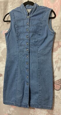 Vintage Y2K 90s 2000s DBY Sleeveless Button Down Blue Denim Dress 100%  Cotton | eBay