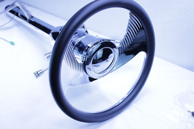 Chrome 28'' Automatic Steering Column & Wings Style Wheel & Adapter & Horn Button