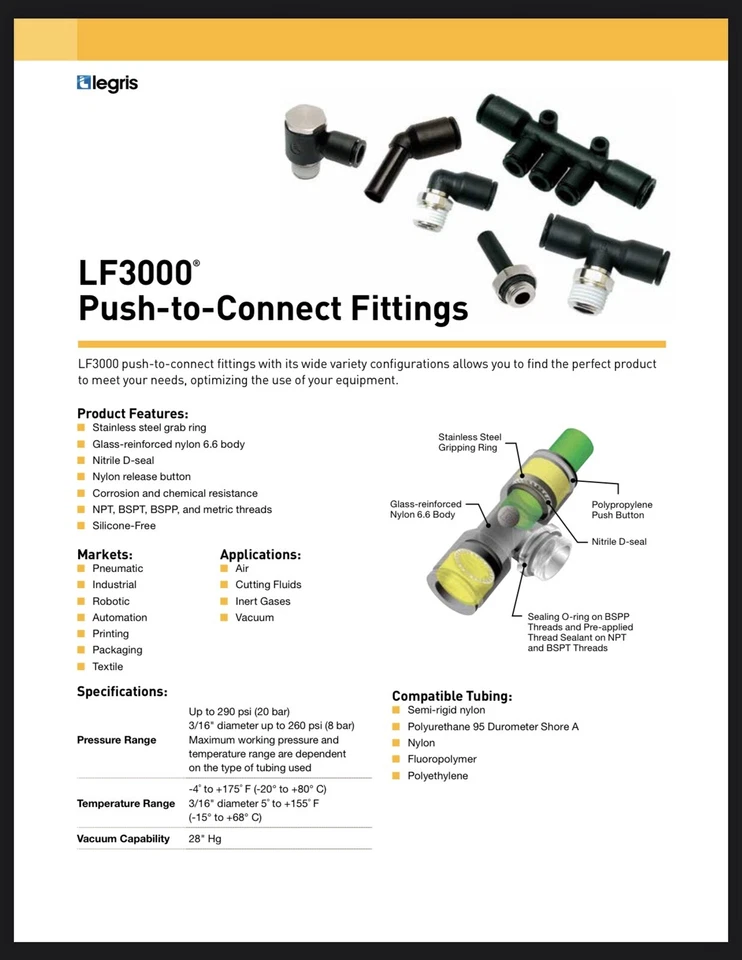 6 - New Legris 3175 08 18 Male Connector 5/16" Tubing 3/8” MNPT Push Connect - Image 2 of 4