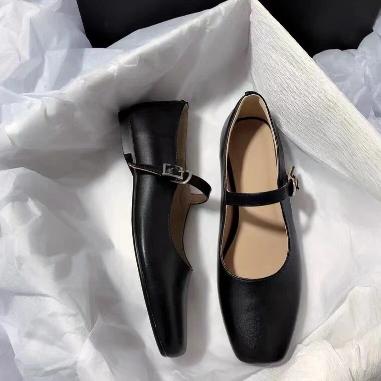 Womens Mary Jane Ballet Shoes Fashion Dance Flats Square Toe Buckle Strap Loafer