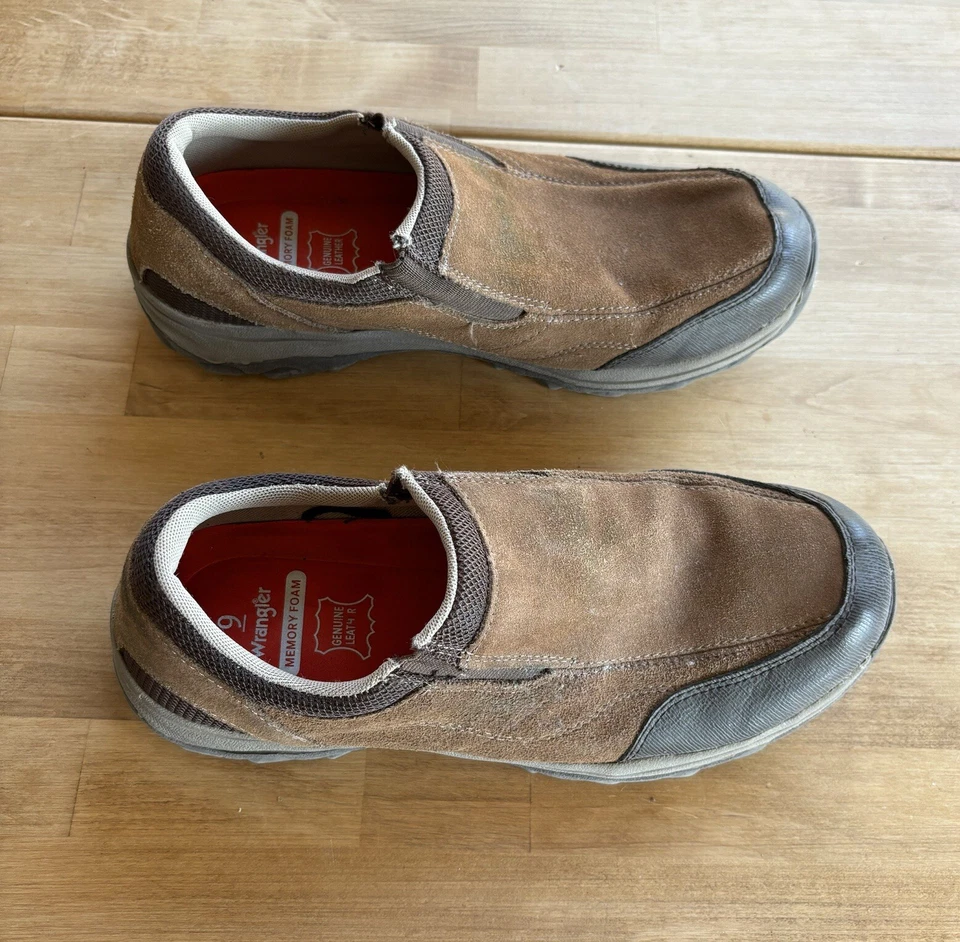 Mocasín Wrangler Resistente Marrón Gamuza Cuero Sin Cordones Espuma con Memoria Zapatos para Hombres 9 Foto 2 de 4