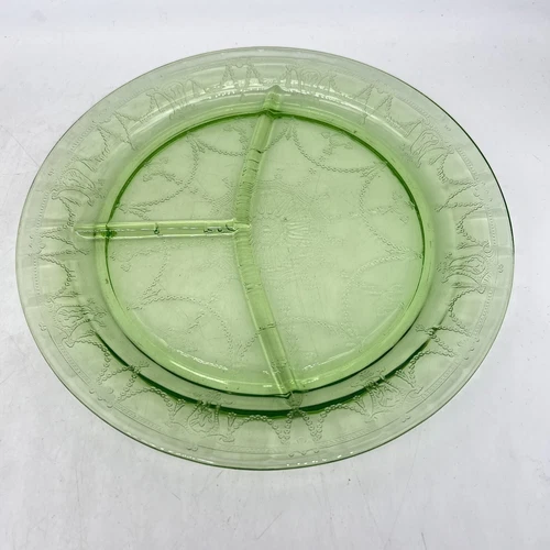 12 ea. Anchor Hocking Cameo Ballerina Plate 10.5" Green Depression Uranium Glass