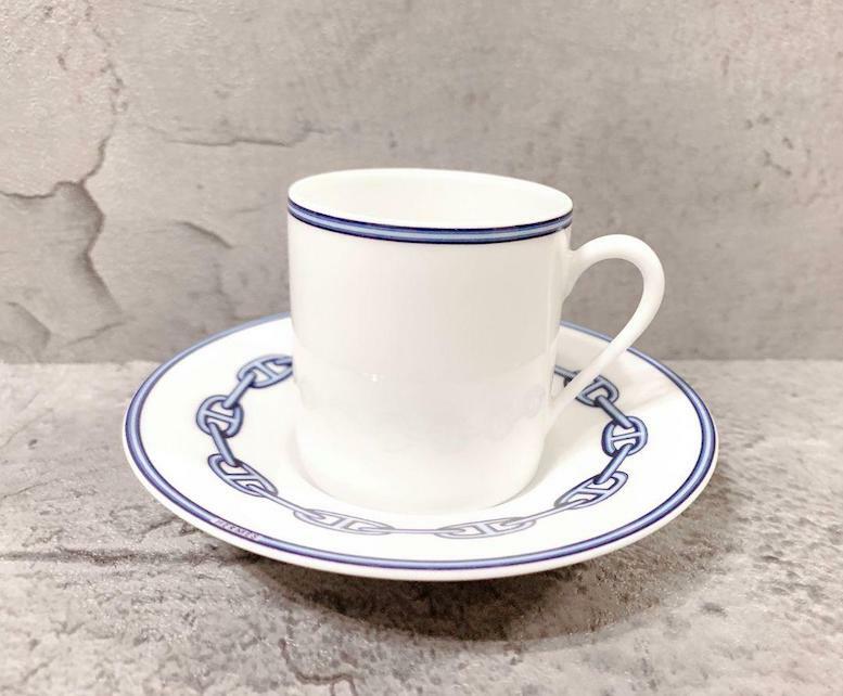 HERMES Chaine D'ancre Blue Espresso Coffee Cup Saucer Tableware 2