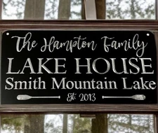 Engraved Personalized Custom Lake House Home Diamond Etched Metal 16x8 Sign Gift