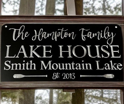 Engraved Personalized Custom Lake House Home Diamond Etched Metal 16x8 Sign Gift