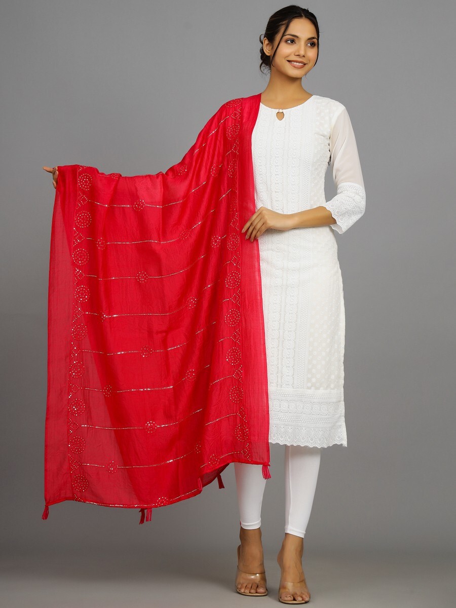 Indio Rosa Bordado Dupatta Handmade Sequence Ropa de Fiesta Chal 86.4cmx208cm