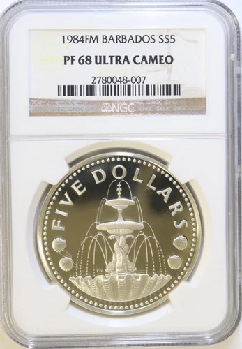 1984-FM BARBADOS SILVER $5 DOLLARS NGC PF 68 ULTRA CAMEO
