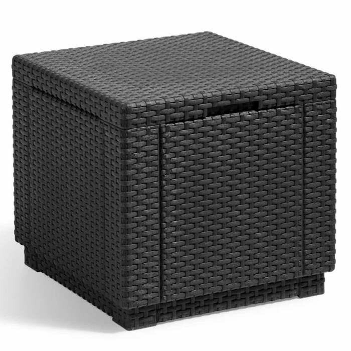 Pouf de rangement cube gris graphite coffre repose pied impermeable salon balcon
