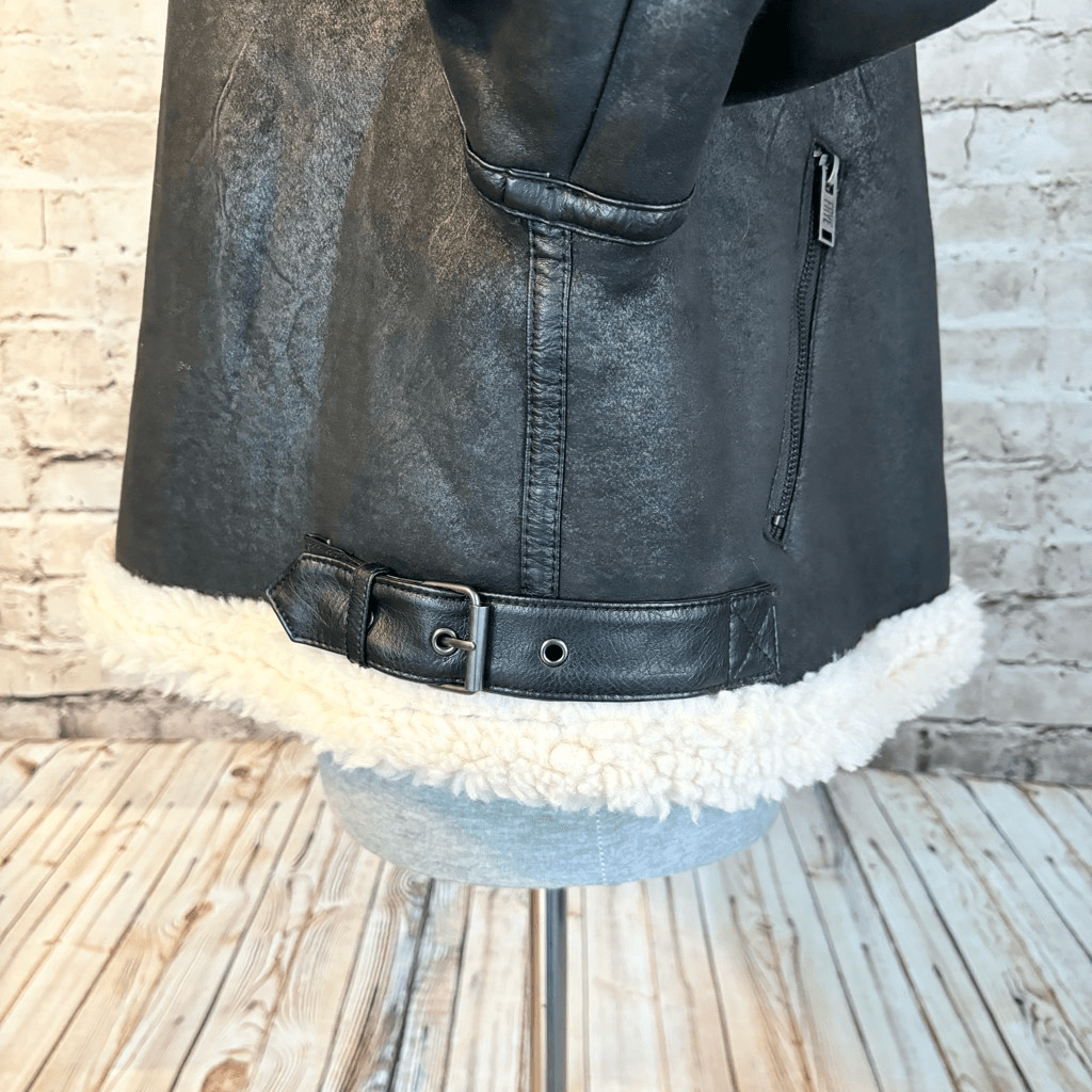 Frye Vegan Leather Faux Shearling Crop Jacket Bomber Aviator