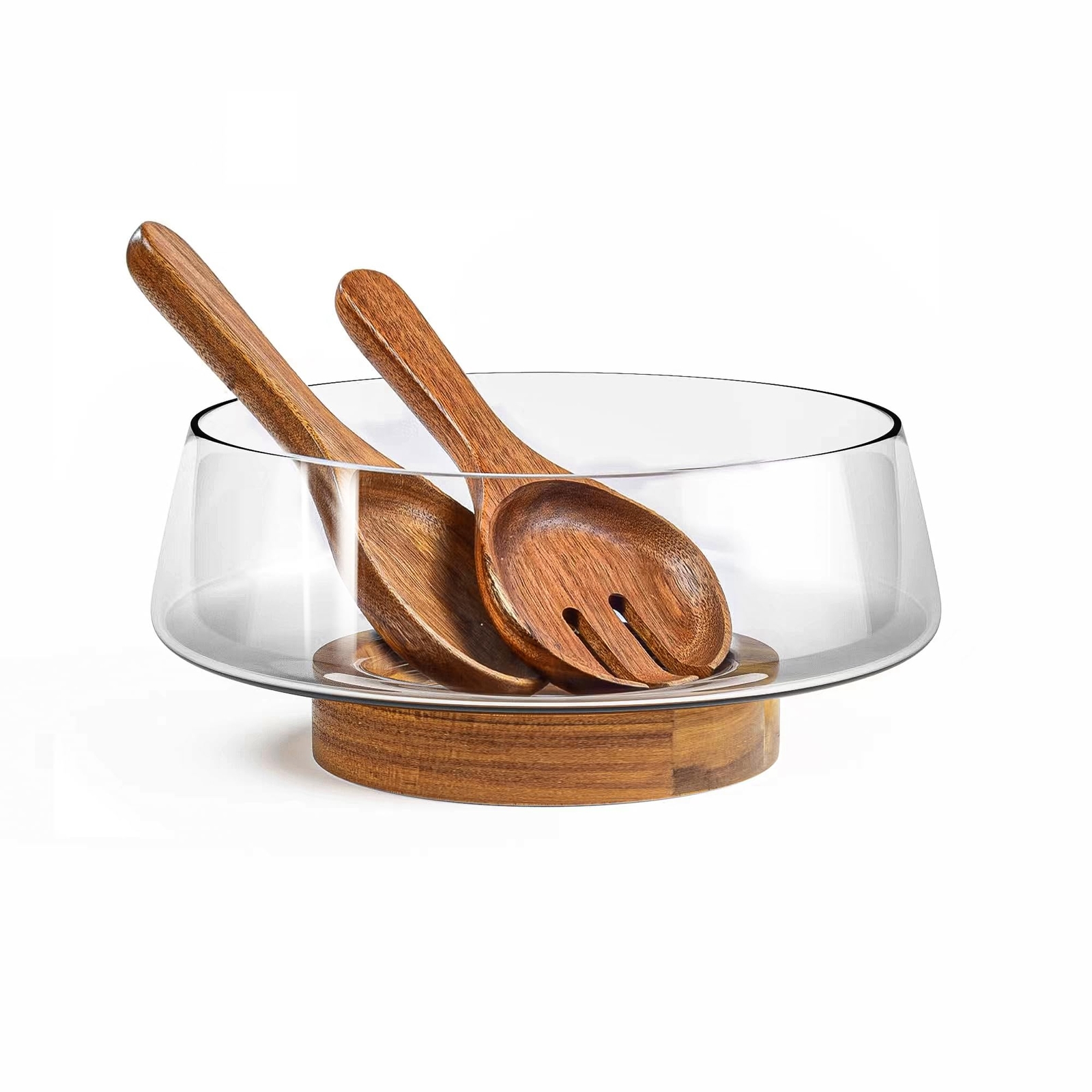 KITEISCAT Extra Large Glass Salad Bowl Set - Salad Bowls for Party with Acaci...