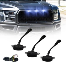 3× Blue LED Front Grille Lights For 2004-2019 Ford F-150 F250 F350 Raptor Smoked