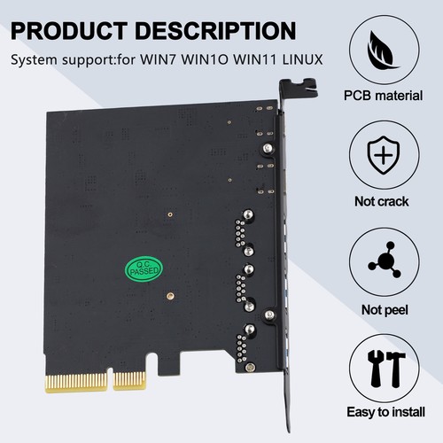 USB3.2 Expansion Card GEN2 10Gbps PCI-E 4X Adapter Card Portable TYPE-C3756 - Afbeelding 6 van 7