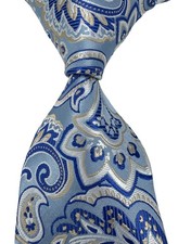 New Luxury Paisley Blue White Beige Jacquard Woven 100 Silk Men's Tie Necktie
