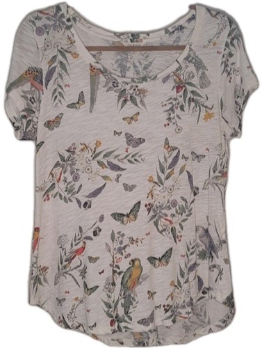 Lucky Brand Damen Medium Vögel und Schmetterlinge U-Ausschnitt T-Shirt EUC - Bild 1 von 12