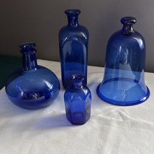 Blue Glass Decorative Bottles Pitcher Set of 4 Cobalt Blue.