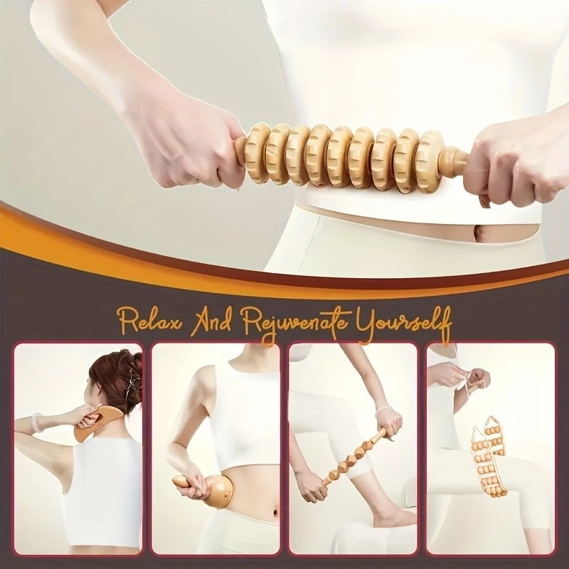 Juego de herramientas de masaje Gua Sha de madera 6 en 1 para aliviar la fatiga muscular y el dolor Foto 2 de 4