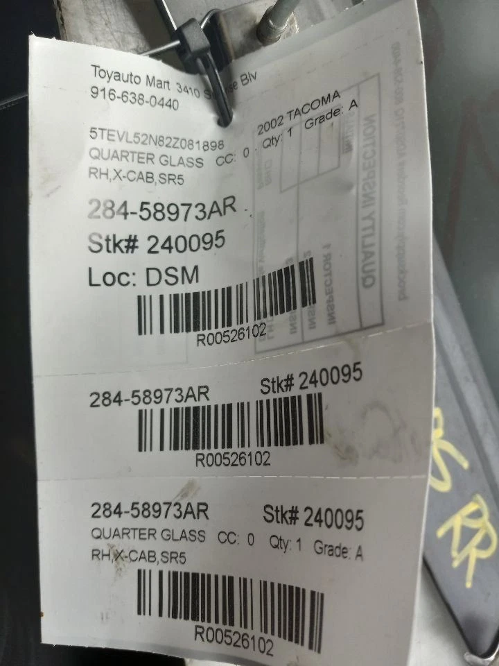 01 02 03 04 TOYOTA TACOMA SR5 PASAJERO CUARTO DERECHO CRISTAL CABINA EXTENDIDA Foto 4 de 4