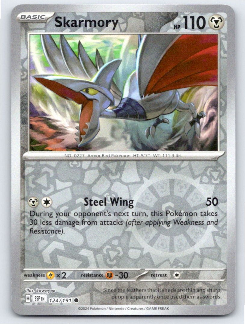 2024 POKEMON SKARMORY SURGING SPARKS 124/191 REVERSE HOLO C NM A63197 FREE S&H