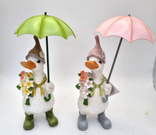 Duck Holding Flowers And Umbrella Ornament Figure Spring Summer Cottagecore 20cm