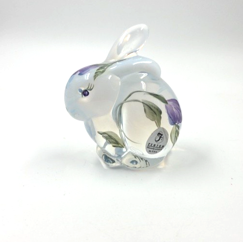 Fenton Conejo Opalescente y Transparente Pintado a Mano Floral Firmado - Imagen 1 de 10