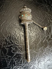 Vintage Tibetan Buddhist Prayer Wheel w/ Mantra Scroll ~6 in