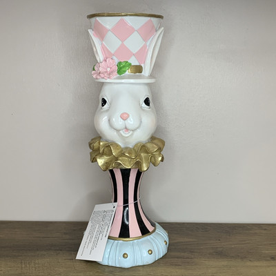 Neu Zylinderhut & Schwanz Frühling Ostern Made Hutmacher Hase Kaninchen Kerzenständer 30 cm