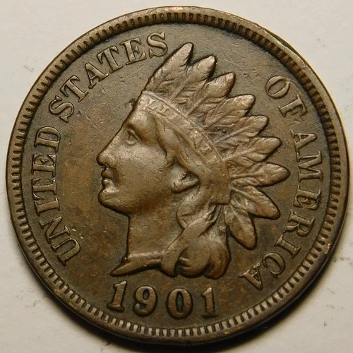 1901 Indian Head Cent VF - EF  "Not Cleaned -Actual Coin Pictured"