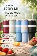 Thermo Becher 1200ml mit Strohhalm & Griff Auslaufsicher Travel Mug Mehrere farb