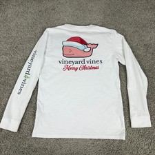 Vineyard Vines Shirt Boys Large Merry Christmas White Pink Whale Long Sleeve