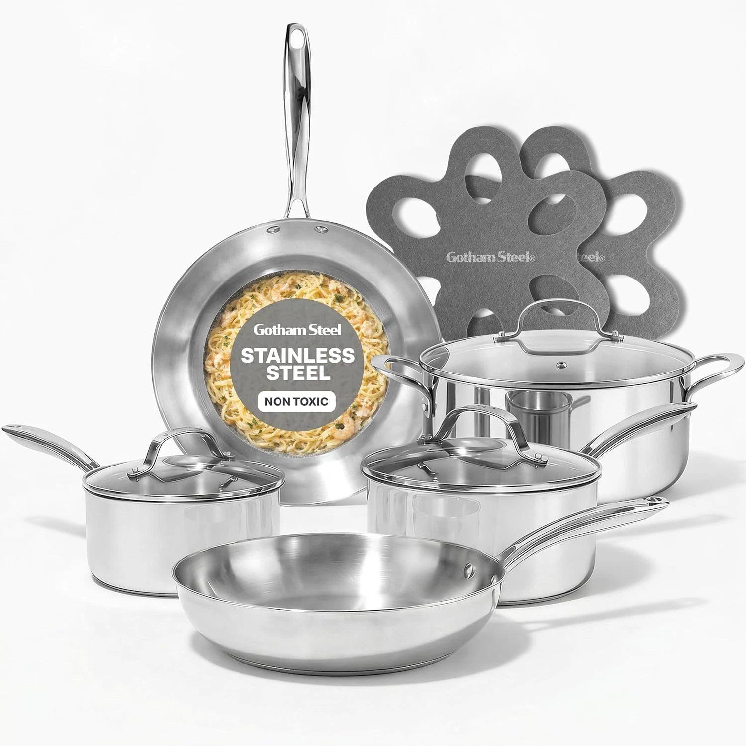 10 Pcs Tri Ply Stainless Steel Cookware Set Pots & Pans Set W/ Induction Bottom
Opens in a new windo