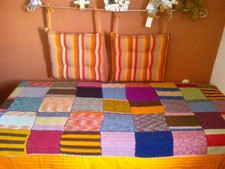 Häkeldecke/Tagesdecke, Patchwork, Handarbeit (Resteverwertung), 212 x 103 cm