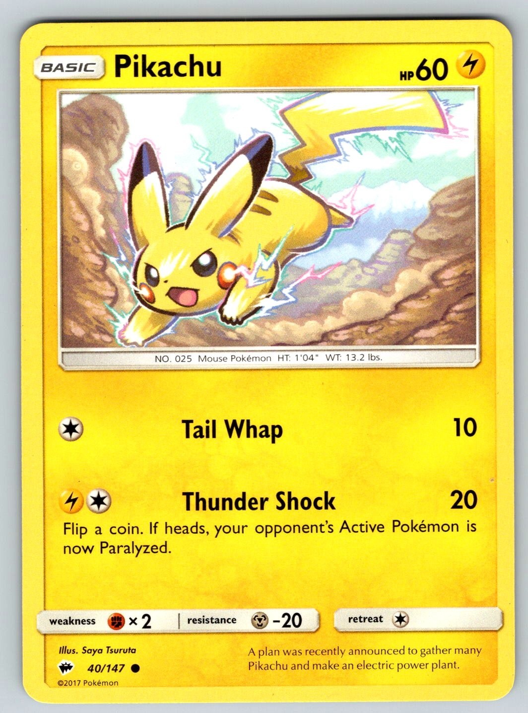 Pikachu 40/147 Sm-Burning Shadows Regular NM