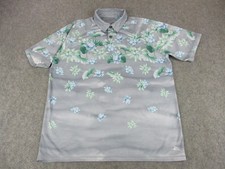 Tommy Bahama Polo Shirt Mens Large Gray Green Floral Island Zone UPF 30 Marlin
