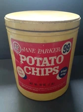 Vintage A&P Jane Parker Potatoe Chip Tin  Yellow Red Label
