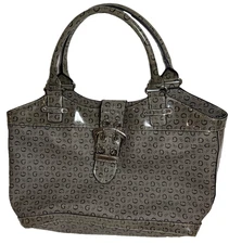 Guess Signature Monogram Large Tote Bag Satchel, Brown and Black