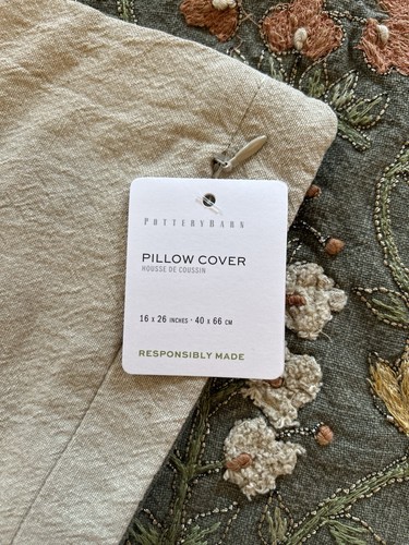 Pottery Barn Zea Embroidered Floral Pillow Cover Loden 16”x26” NWT OPEN BOX - Picture 7 of 8