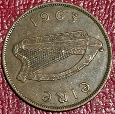 HIGH GRADE 1963 IRELAND PENNY COIN HEN & CHICKS-JAN455