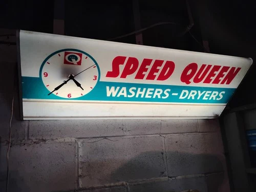 Vintage Speed Queen Washers-Dryers Lighted Sign With Clock