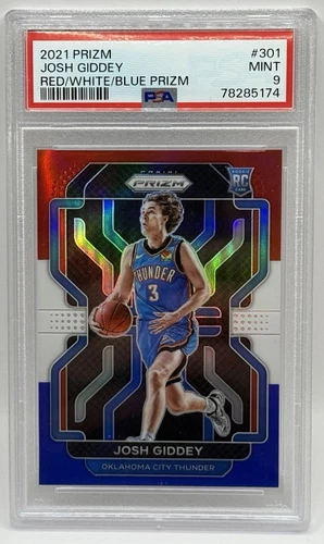2021 Panini Prizm Josh Giddey Red White Blue SP Rookie RC #301 Thunder PSA 9
