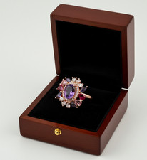 Amethyst & Multi-Gem Floral Statement Ring 925 Sterling Silver Rose Gold Size N
