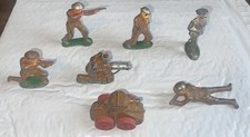 9 Vintage WW1 Manoil Cast Lead Soldiers ,Machine gun, Tank