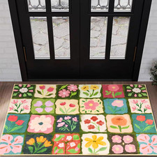 Vintage Floral Bathroom Rugs Non Slip, Thin Spring Country Colorful Flowers Bota