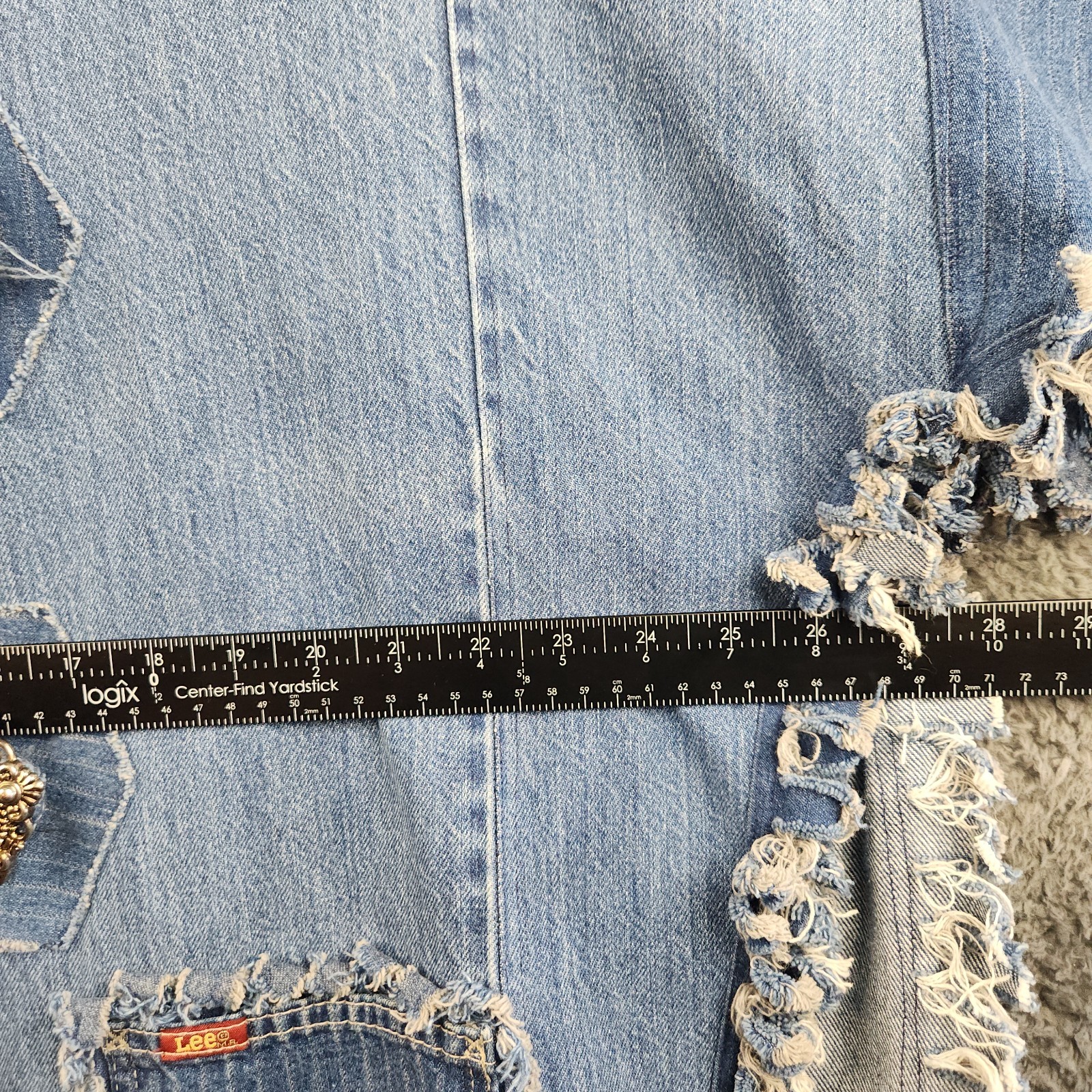 Handmade Denim Patchwork Poncho Jacket Fringe Boh… - image 3