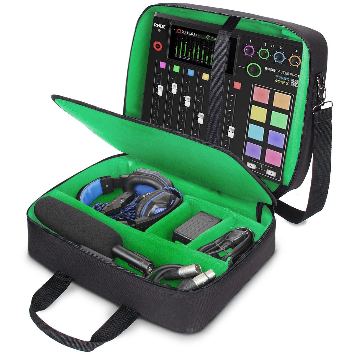 USA GEAR RODECaster Pro Case - Hold Podcaster, Mixer, Microphones