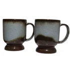 Frankoma Footed Mug Set Woodland Moss Blue Handmade Pottery MCM