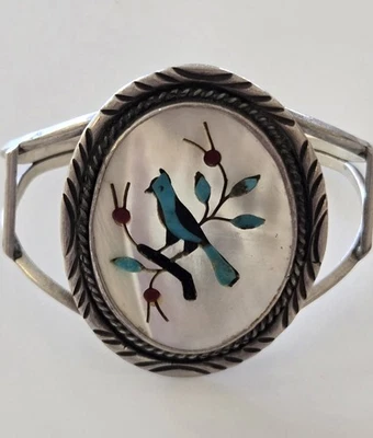 925 ATEMBERAUBENDES ZUNI signiertes "BB" Sterlingsilber Türkis BLAUER VOGEL Inlay Armband - Bild 1 von 4