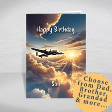 Lancaster Bomber Birthday Card for Men – WW2 RAF Military Aircraft A5 Greeting