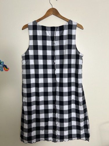 Women AdriannaPapell Casual Cotton Dress 14 Black White Gingham Check Sleeveless - Picture 7 of 20