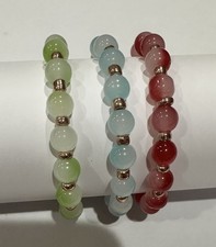 3pc Stackable Beaded Stretch Stone Bracelet Set, Round Multicolor Beads