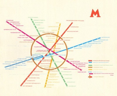 Moskauer Metro/Untergrund Kaleidoskop Klappbare Tasche Netzwerkkarte. GUGK 1976